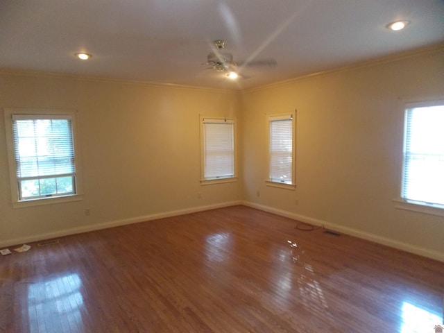 124 Arbor Crest Dr, Mayfield, KY 42066 - spare room featuring ornamental molding, a ceiling fan, wood finished floors, baseboards, and recessed lighting