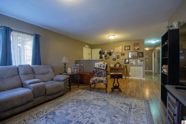 living room with wood-type flooring