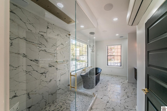 bathroom featuring vanity and independent shower and bath