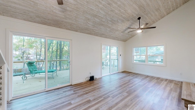 interior space with light hardwood / wood-style floors, a healthy amount of sunlight, and ceiling fan