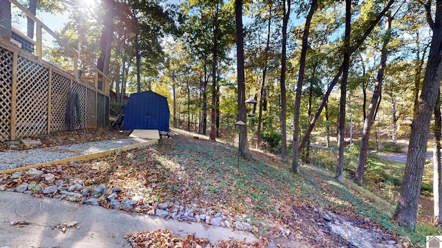 view of yard featuring a shed