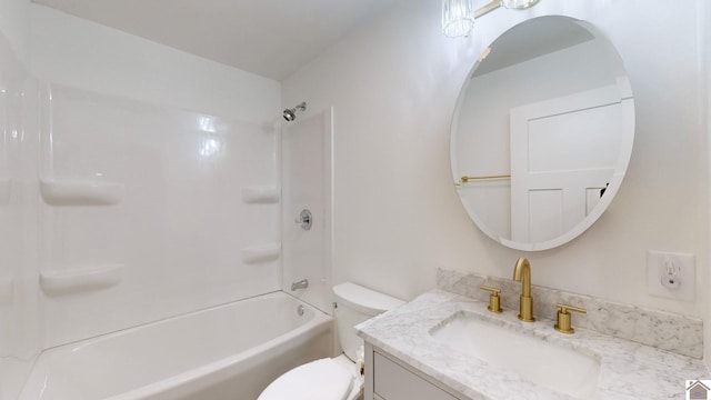 full bathroom with toilet, shower / tub combination, and vanity