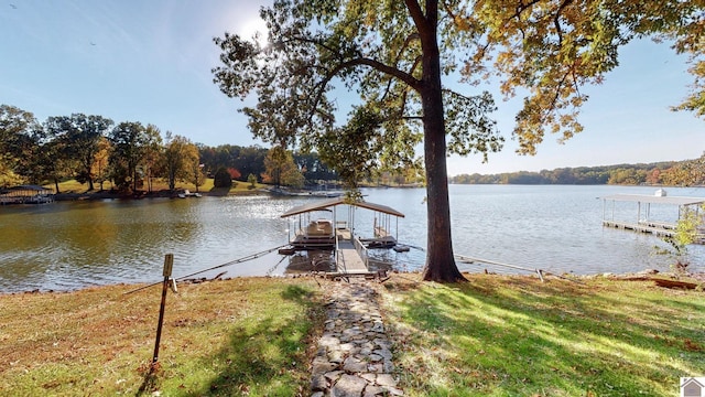 dock area with a water view