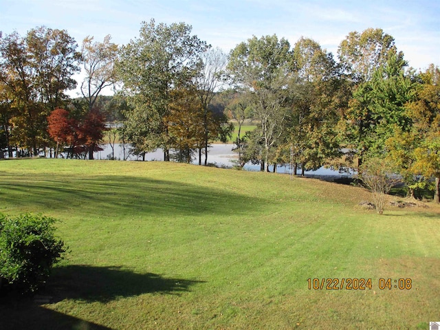 view of yard with a water view