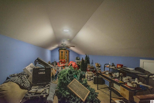 additional living space featuring ceiling fan and lofted ceiling