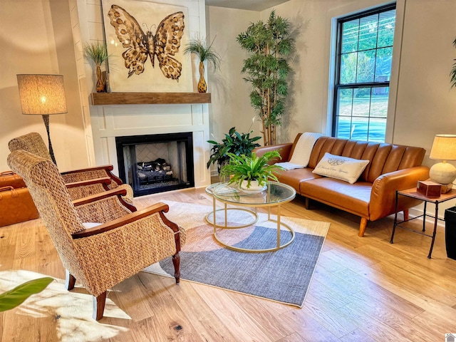 living area with hardwood / wood-style flooring