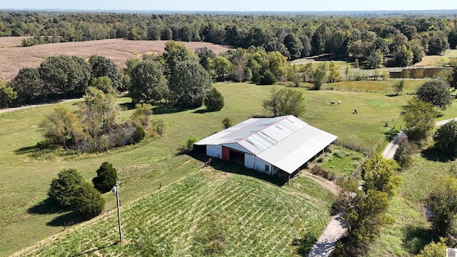 birds eye view of property featuring a rural view