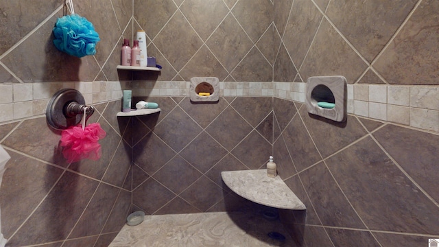 bathroom with tile walls