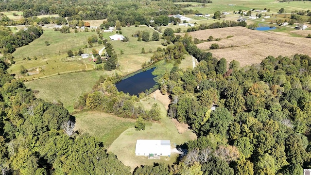 aerial view featuring a rural view and a water view