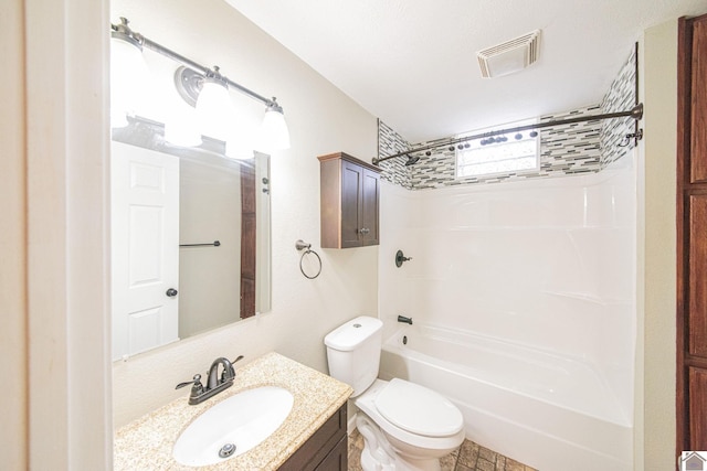 full bathroom featuring shower / tub combination, vanity, and toilet