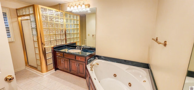 1776 Wice Church Rd, Boaz, KY 42027 - bathroom featuring a tub with jets, tile patterned floors, vanity, and a stall shower