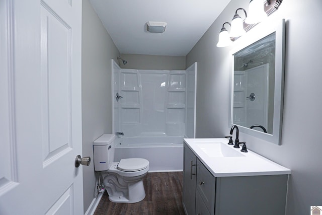 full bathroom featuring wood-type flooring, vanity, toilet, and shower / bath combination