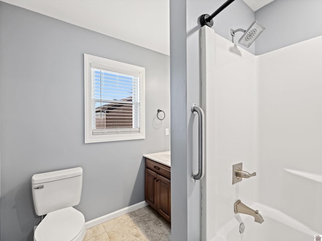 full bathroom featuring  shower combination, vanity, and toilet