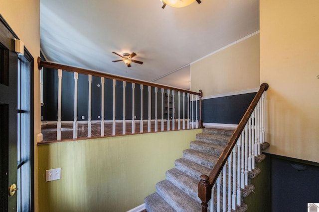 stairs with ceiling fan