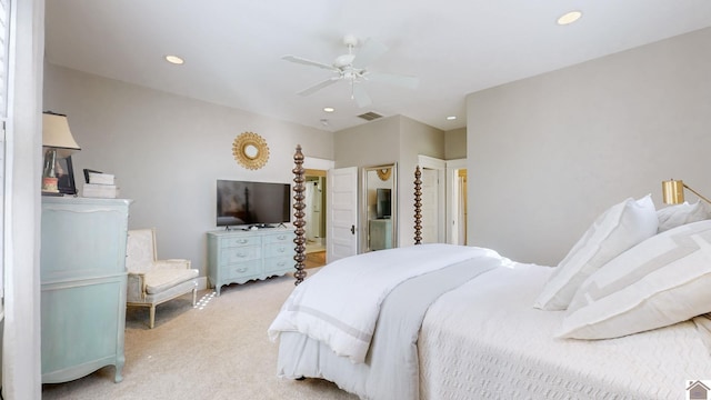 333 N 7th St Unit B, Paducah, KY 42001 - bedroom featuring light colored carpet, visible vents, recessed lighting, and a ceiling fan