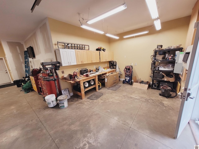 garage featuring a workshop area