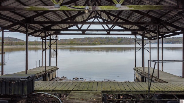 view of dock with a water view