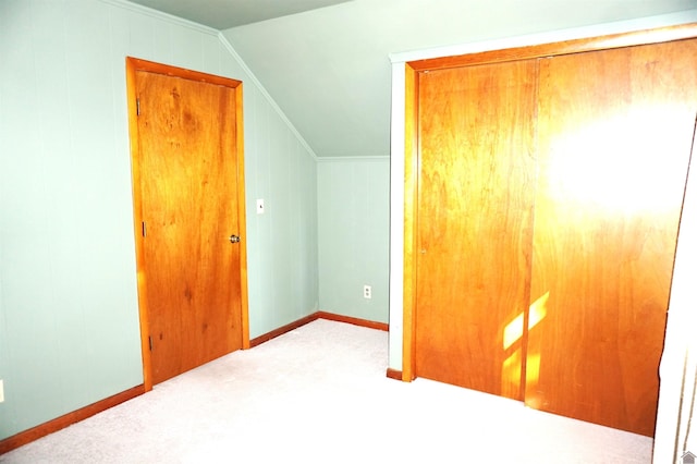 additional living space with lofted ceiling and light carpet