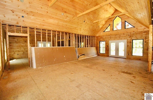 interior space featuring french doors and a high ceiling