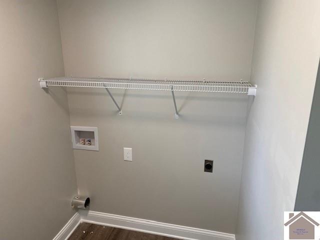 laundry area featuring hookup for an electric dryer, washer hookup, and dark hardwood / wood-style floors