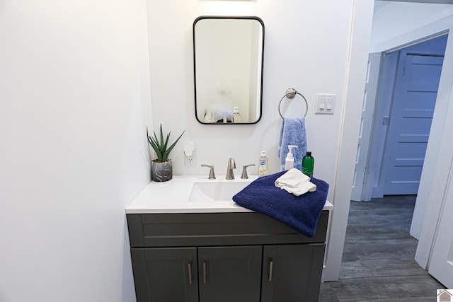 bathroom with wood-type flooring and vanity