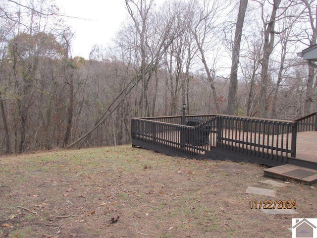 view of yard featuring a wooden deck