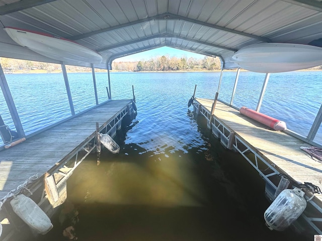 view of dock featuring a water view