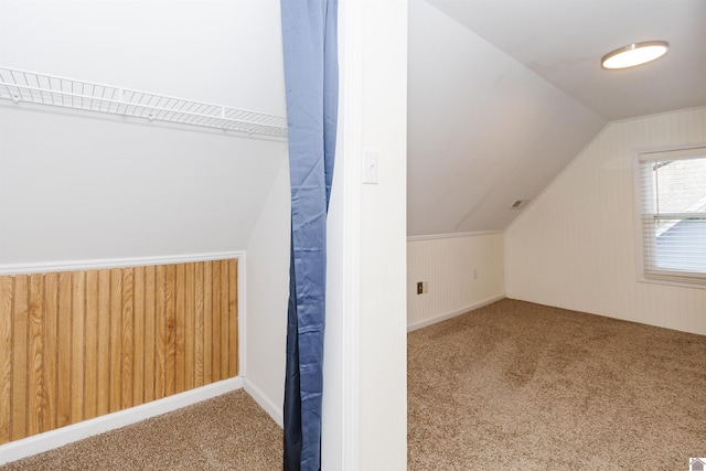 additional living space with carpet flooring and lofted ceiling