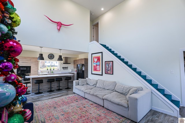 living room with dark wood-type flooring