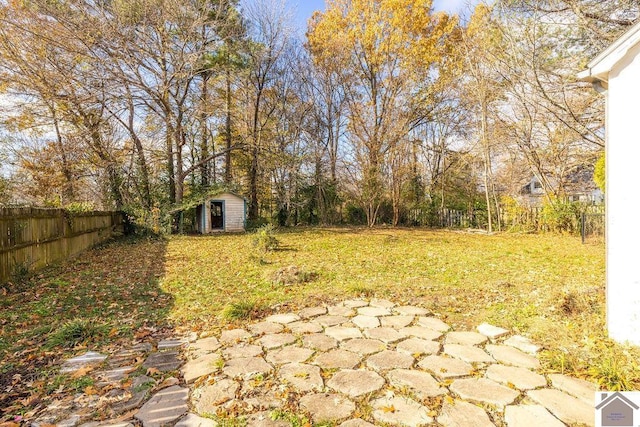 view of yard with a shed