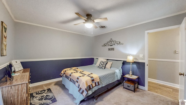 155 County Line Rd, Paducah, KY 42003 - carpeted bedroom with a textured ceiling, ornamental molding, and a ceiling fan