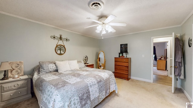 155 County Line Rd, Paducah, KY 42003 - bedroom featuring crown molding, light carpet, ceiling fan, and a textured ceiling