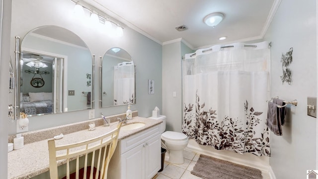 155 County Line Rd, Paducah, KY 42003 - bathroom featuring vanity, ornamental molding, tile patterned floors, ensuite bath, and shower / tub combo with curtain