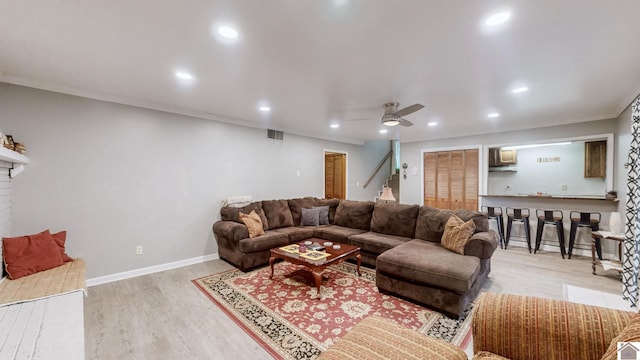 155 County Line Rd, Paducah, KY 42003 - living area with light wood-style flooring, recessed lighting, crown molding, ceiling fan, and stairs