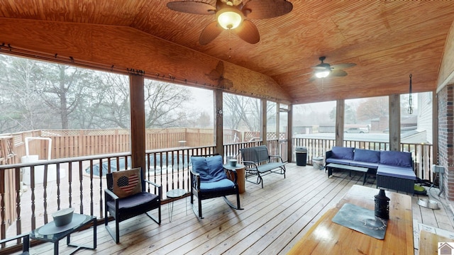 155 County Line Rd, Paducah, KY 42003 - sunroom / solarium with vaulted ceiling, ceiling fan, an outdoor living space, and healthy amount of natural light
