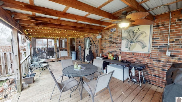 155 County Line Rd, Paducah, KY 42003 - wooden terrace featuring grilling area, ceiling fan, and outdoor dining space