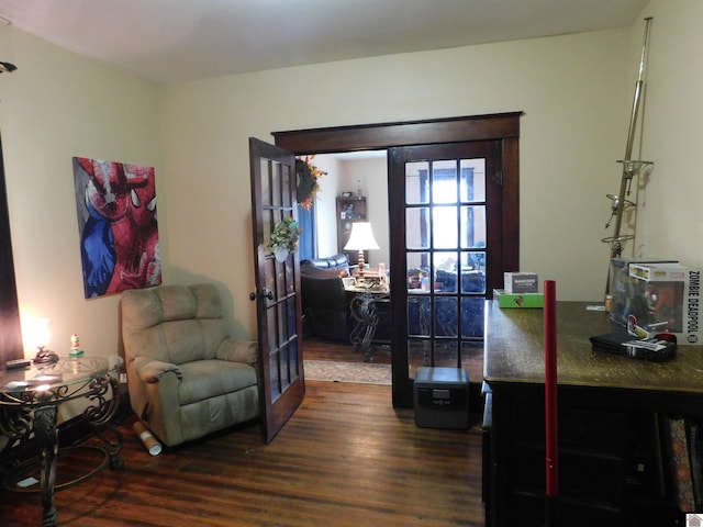 interior space with dark hardwood / wood-style flooring and french doors