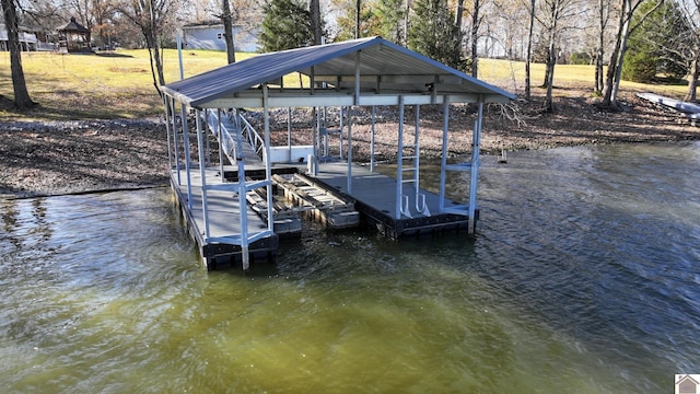 view of dock with a water view