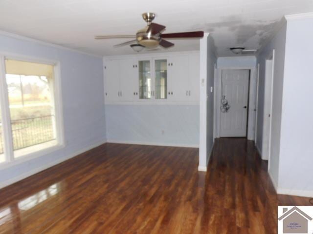 82 Ingleside Rd, Kevil, KY 42053 - empty room with ceiling fan, wood finished floors, and ornamental molding