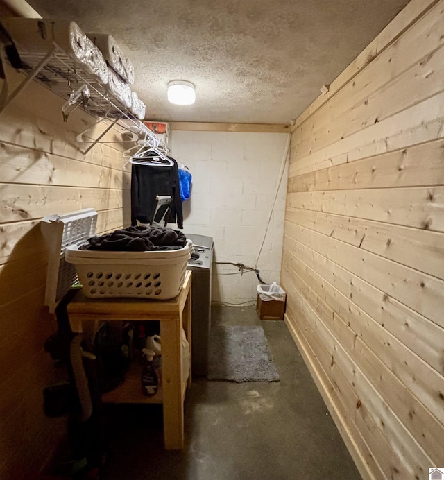 basement with a textured ceiling