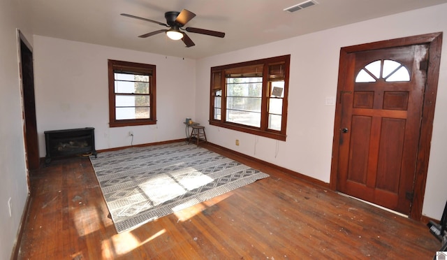 entrance foyer featuring ceiling fan and dark hardwood / wood-style flooring