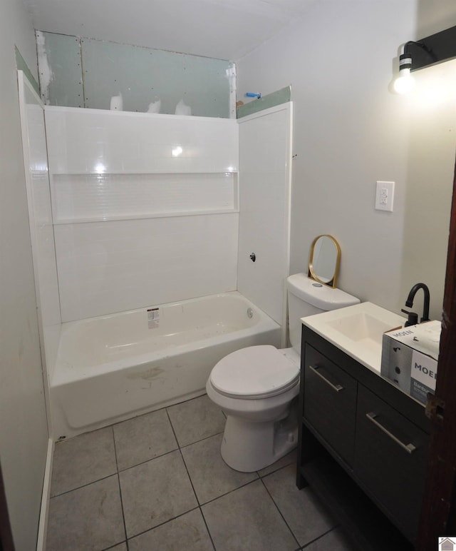 full bathroom with tile patterned flooring, vanity, bathtub / shower combination, and toilet