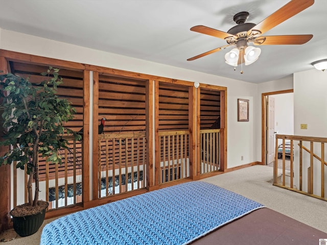 bedroom with carpet floors and ceiling fan