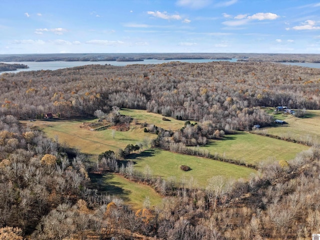 bird's eye view featuring a water view and a rural view