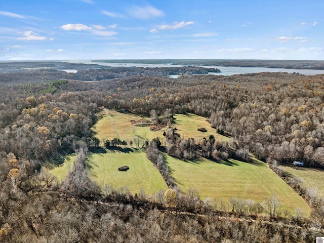 aerial view featuring a rural view and a water view