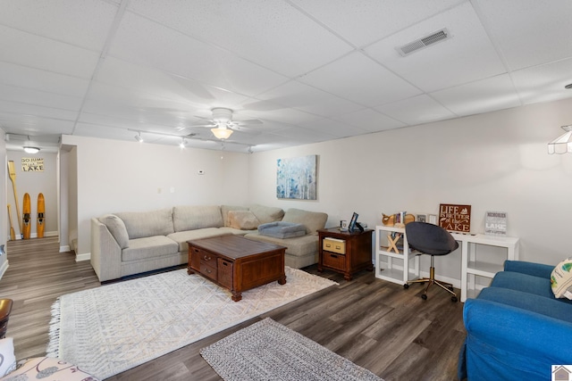 102 Persimmon Pl, Cadiz, KY 42211 - living area with a drop ceiling, dark wood-style floors, and ceiling fan
