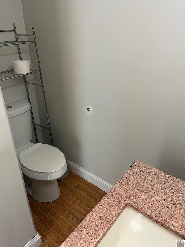 bathroom with toilet and wood-type flooring