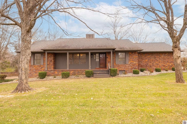 805 S 16th, Murray, KY 42071 - ranch-style home featuring brick siding, a front lawn, roof with shingles, and a chimney