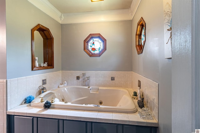 bathroom featuring a bath and ornamental molding