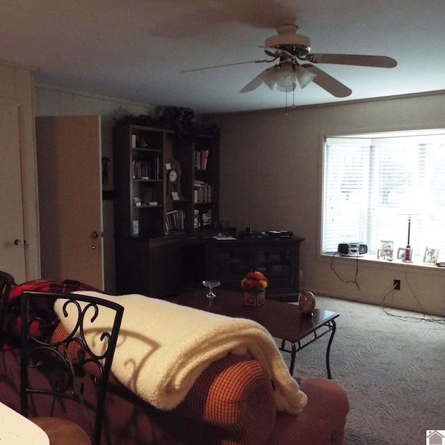 bedroom with carpet and ceiling fan